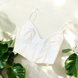 Aritzia Babaton White Smocked Bustier Tank Top Cropped Small